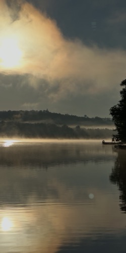 Misty sunrise over a lake, a family photo waiting for parent approval | Toddler Mode — toddler lock, kid-safe mode, safe screen time & parental control app for phones and tablets, ages 2 to 5